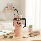 Peach Cow Charm Travel Tumbler With Lid