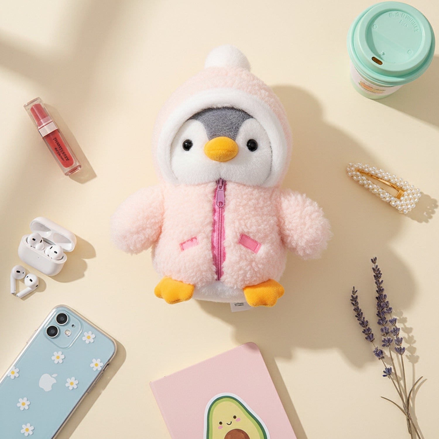 Adorable Pink Penguin Plush Toy With Zipper Jacket