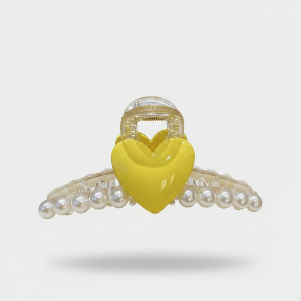 Yellow Heart Pearl Beaded Hair Claw