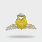 Yellow Heart Pearl Beaded Hair Claw