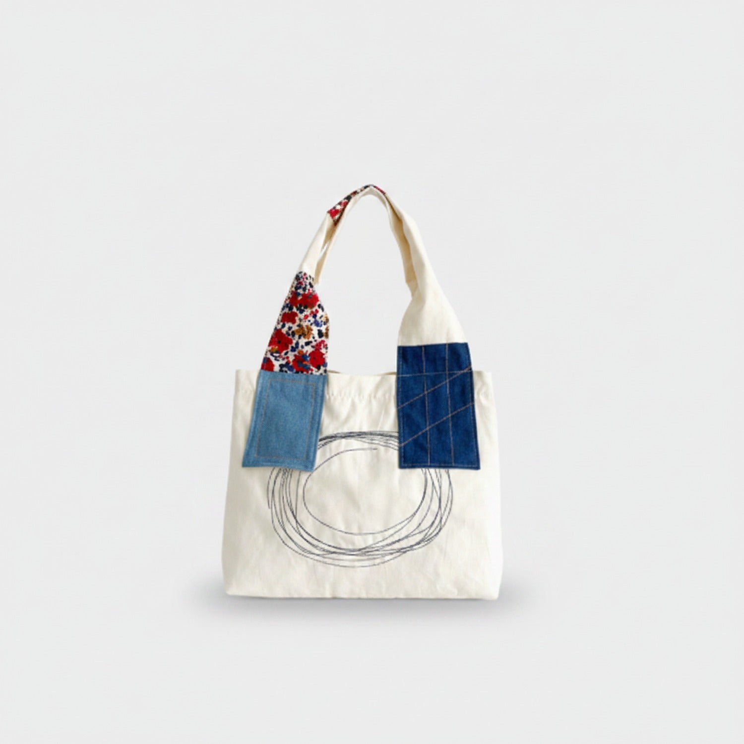 Navy Patchwork Tote Bag With Embroidered Detail