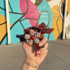Plaid Fabric Hair Claw Clips With Ribbon Bows