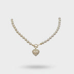 Pearl Heart Charm Necklace with Toggle Clasp