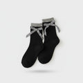 Black Ribbed Crew Socks With Gingham Bow