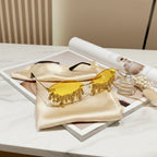 Yellow Rimless Sunglasses With Gold Beaded Lashes