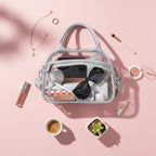 Clear Pink Cosmetic Bag With Striped Trim