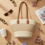 Straw Tote Bag With Leather Handles