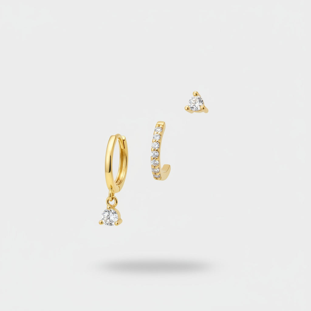 Gold Crystal Charm Hoop Earring Set