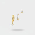 Gold Crystal Charm Hoop Earring Set