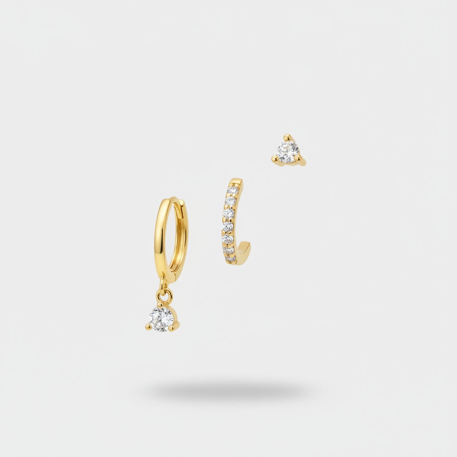 Gold Crystal Charm Hoop Earring Set
