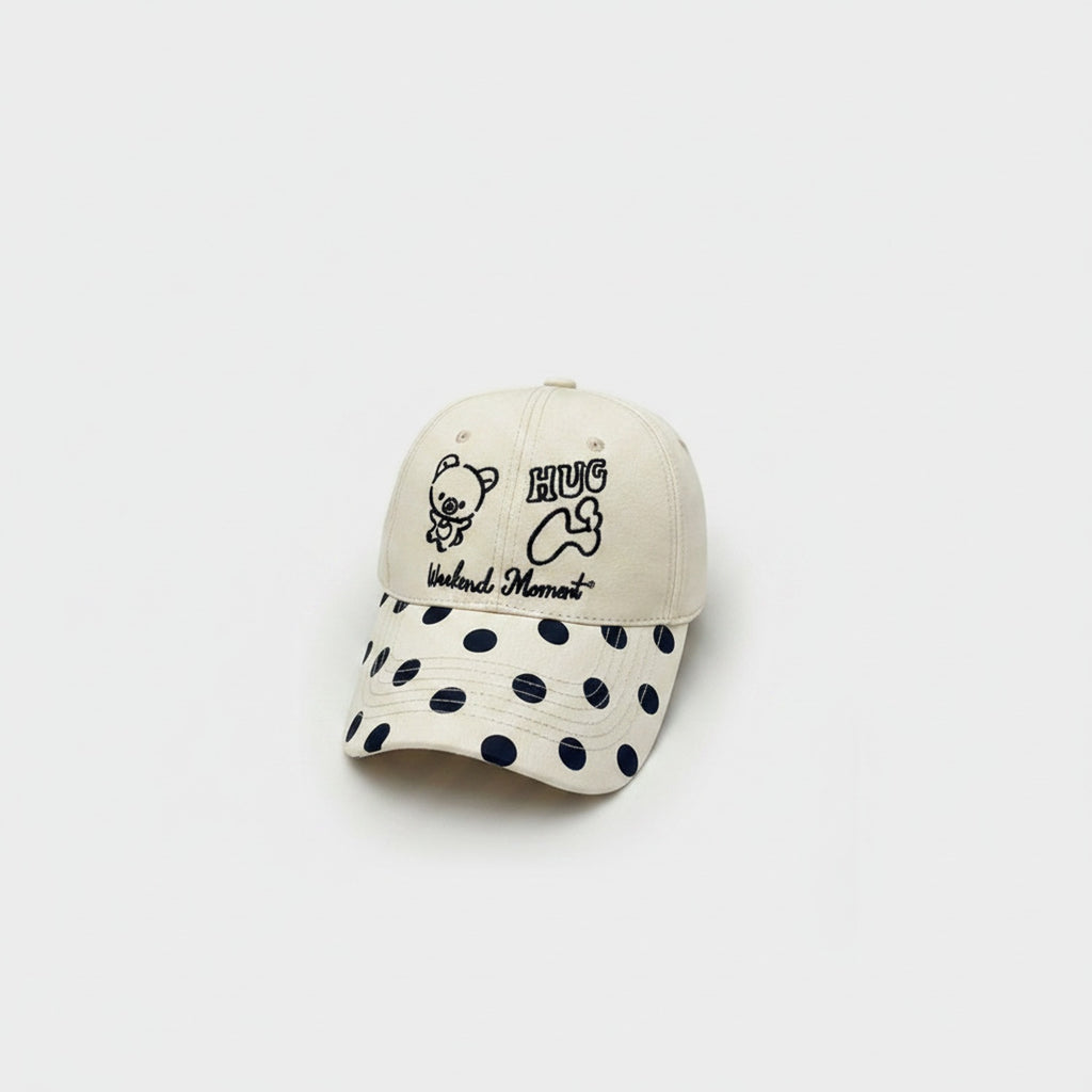 Cream Bear Hug Polka Dot Baseball Cap