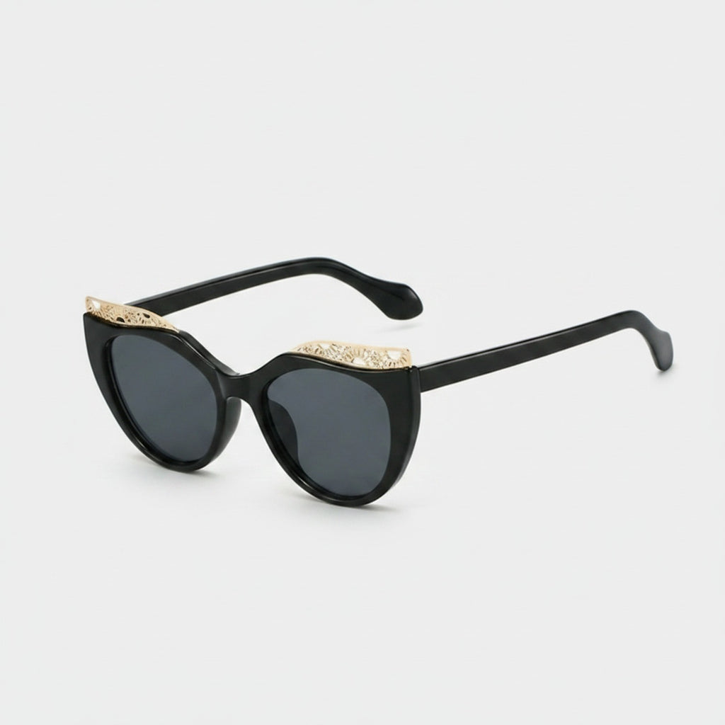 Black Cat Eye Sunglasses With Gold Detail