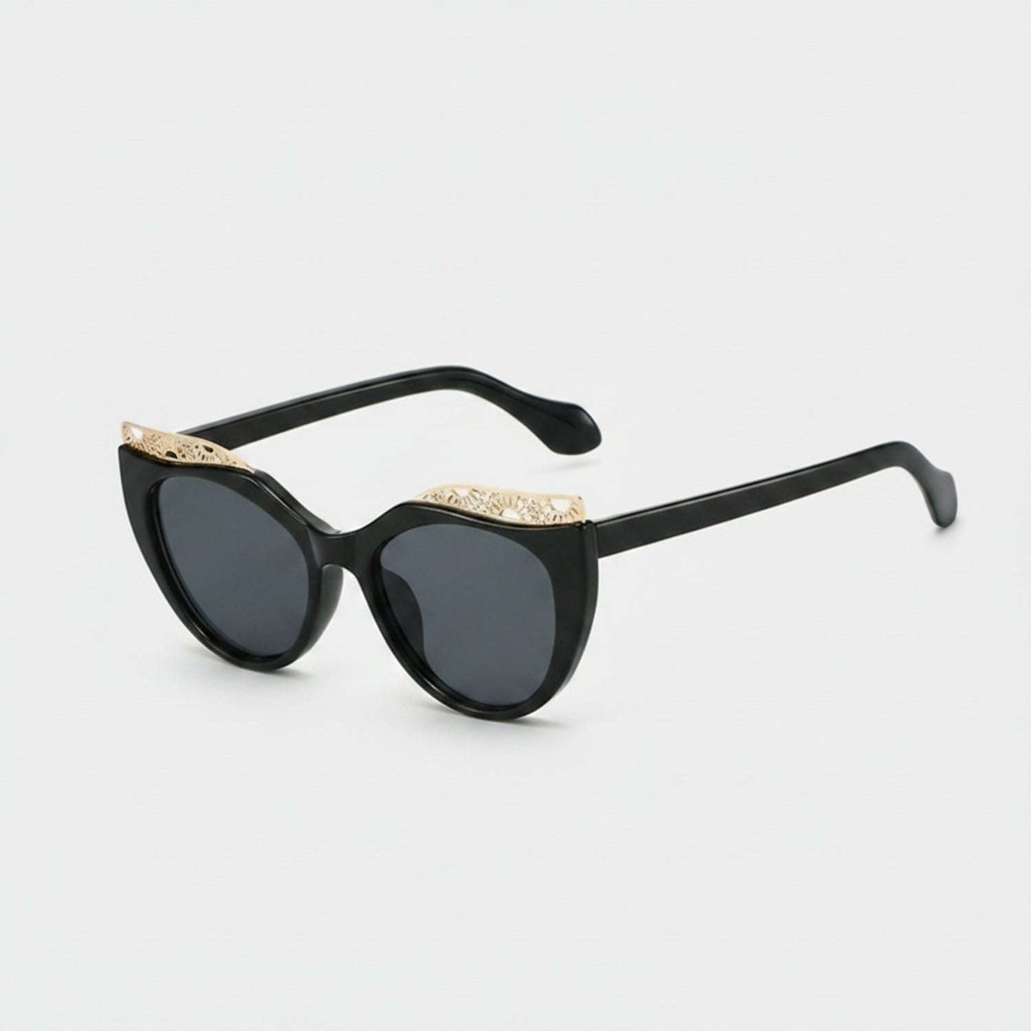 Black Cat Eye Sunglasses With Gold Detail