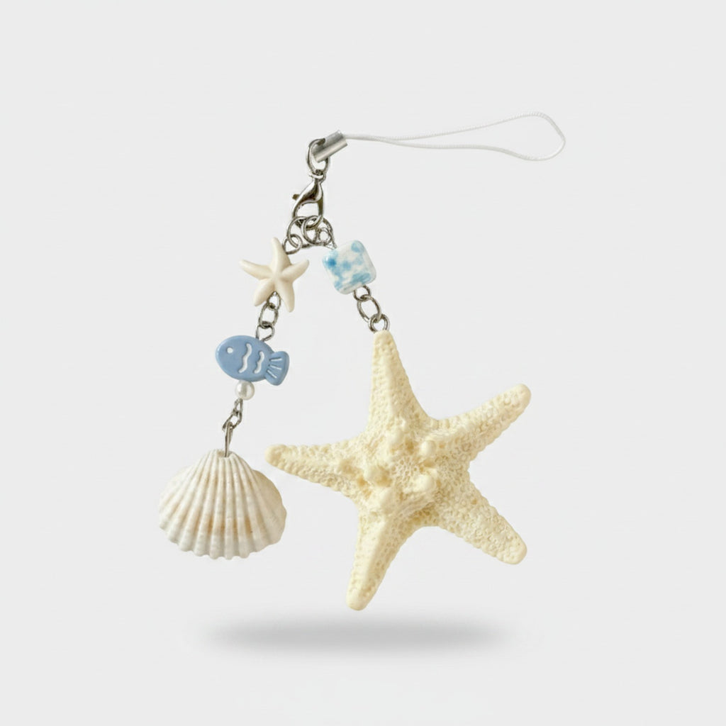 Ocean Starfish Charm Keyring With Shell Accents