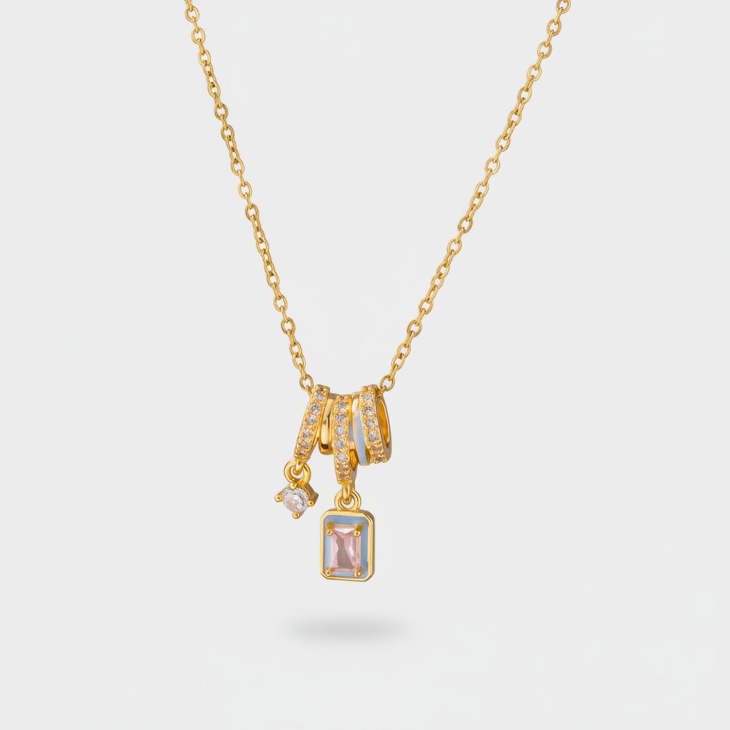 Gold Rectangular Gemstone Charm Pendant Necklace