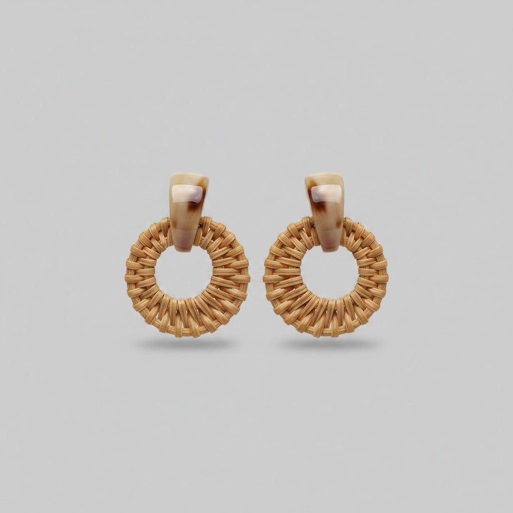 Woven Rattan Circle Drop Earrings