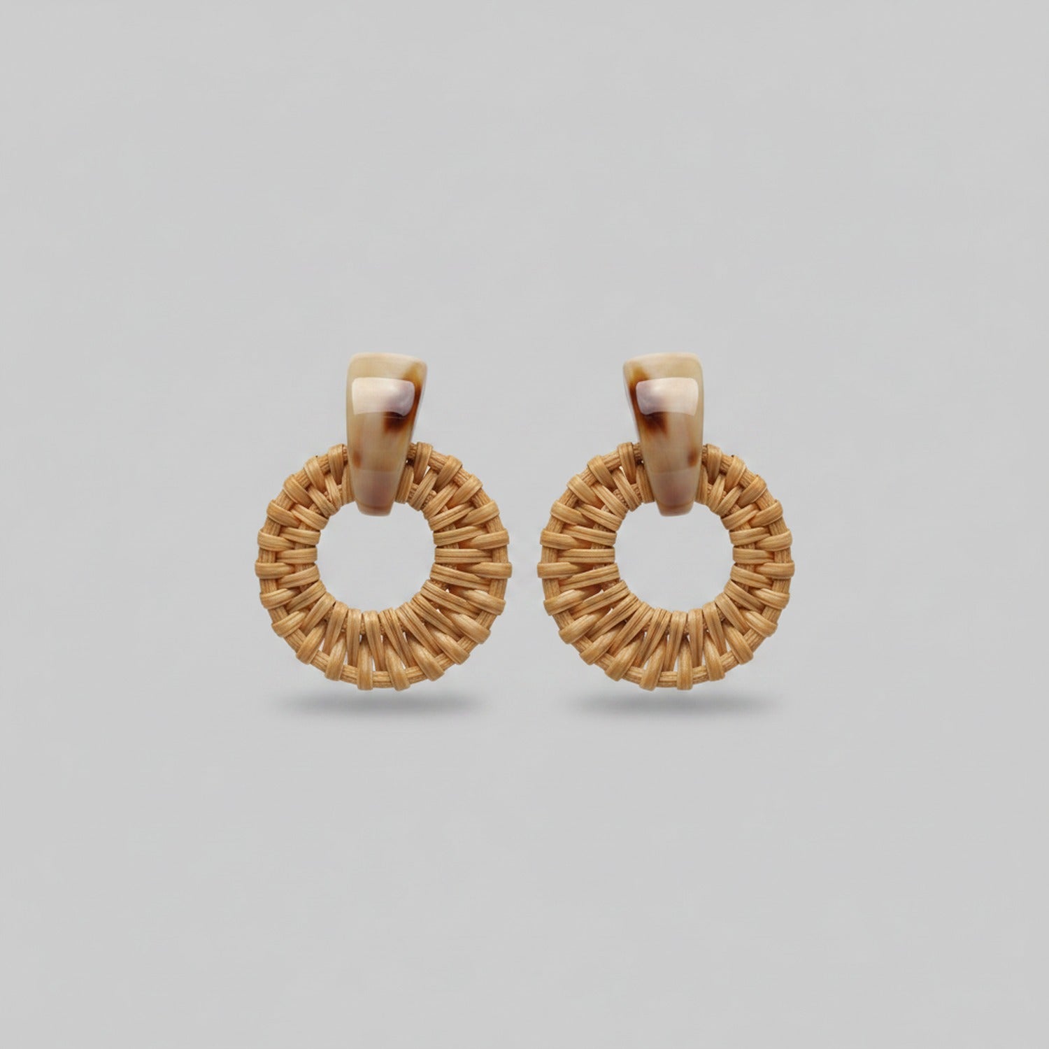 Woven Rattan Circle Drop Earrings