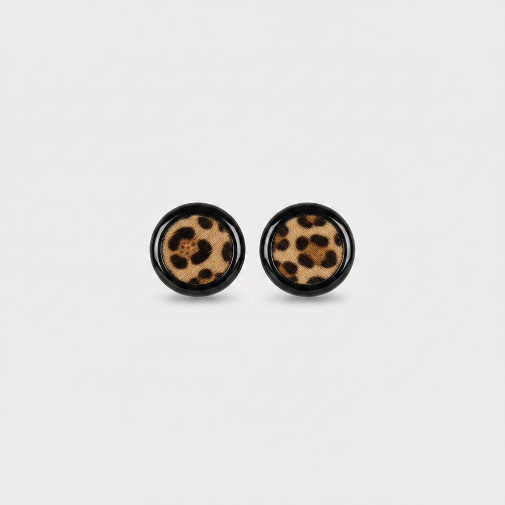 Leopard Print Black Circle Stud Earrings