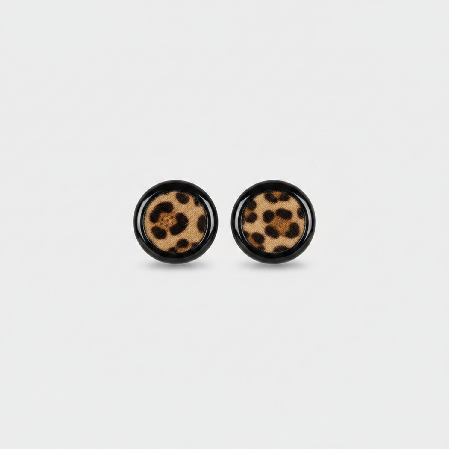 Leopard Print Black Circle Stud Earrings