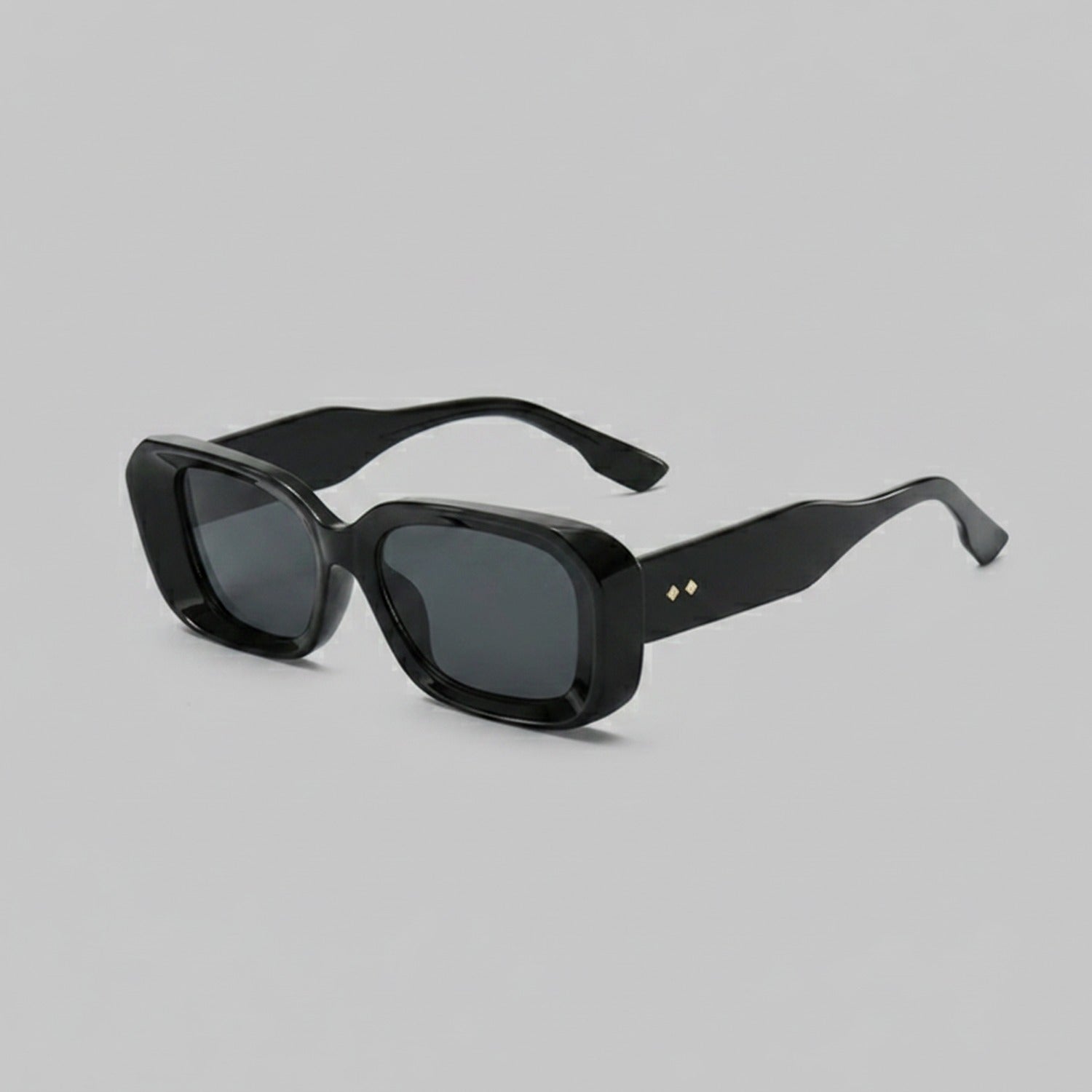 Black Chunky Square Sunglasses With Gold Studs