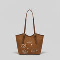 Brown Leather Tote Bag With Cat Star Charms
