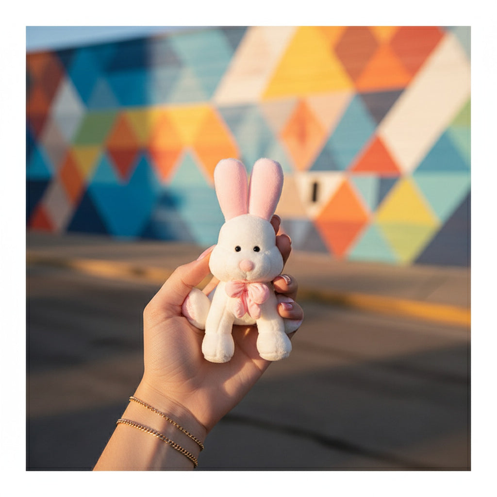 Cream Bunny Plush Toy With Pink Bow