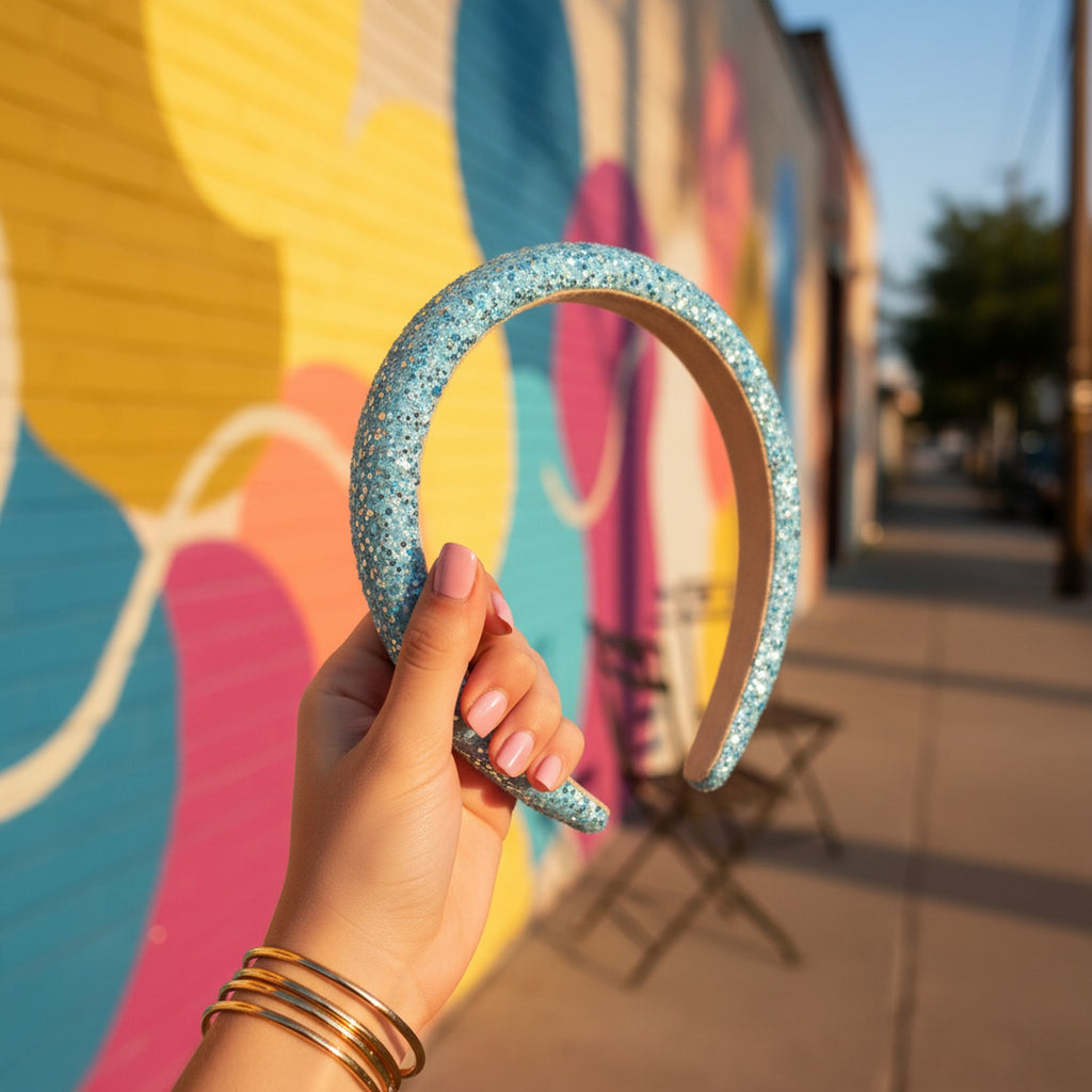 Glitter Sparkle Padded Headband Turquoise