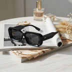 Black Chunky Square Sunglasses With Gold Studs