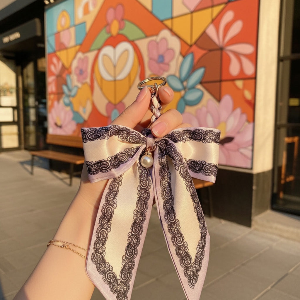 Lace Bow Pearl Acrylic Keyring Charm