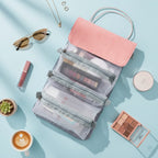 Hanging Cosmetic Organizer Bag Gray Compartments
