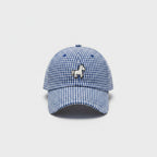 Blue Gingham Check Cap With Horse Emblem