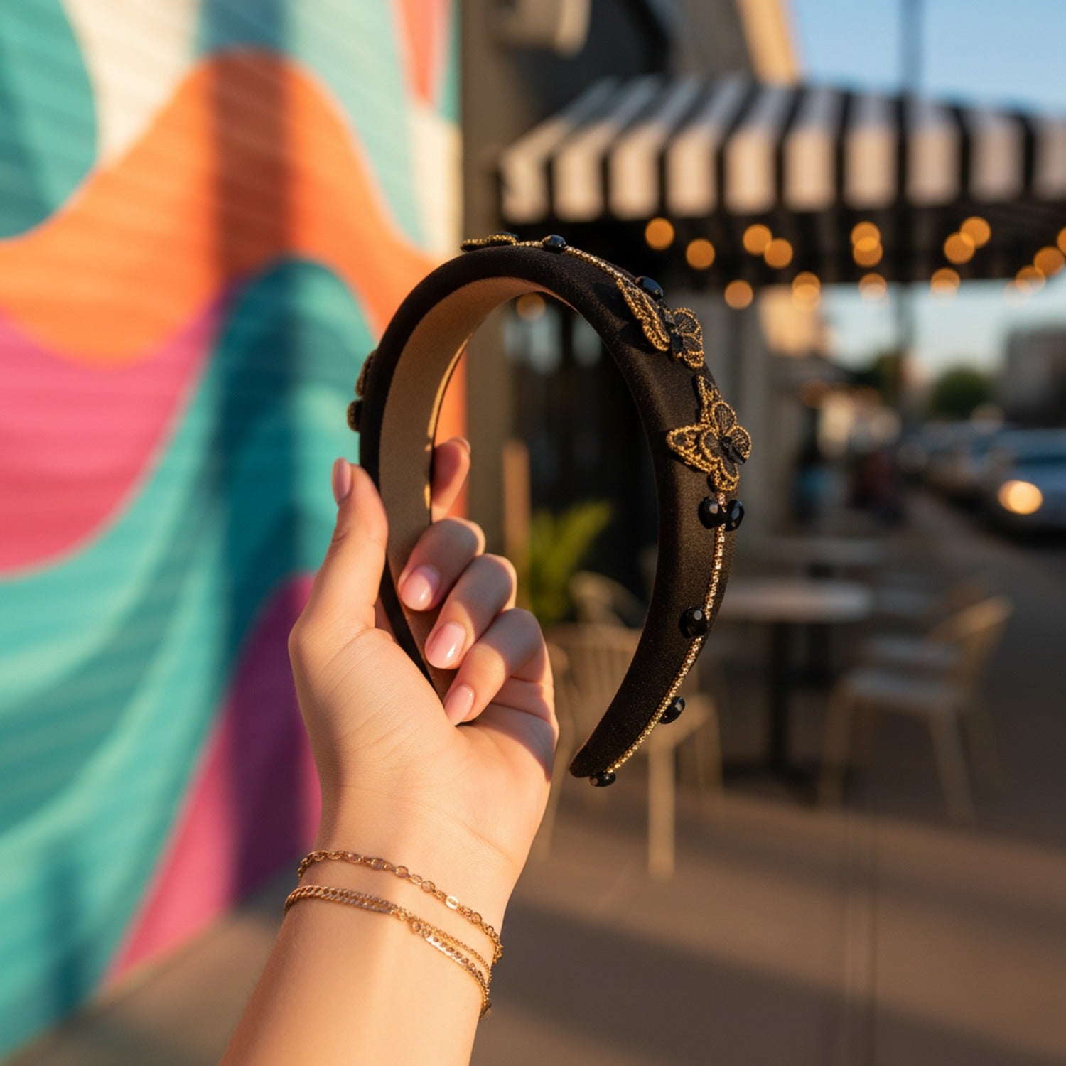 Black Velvet Butterfly Embellished Padded Headband