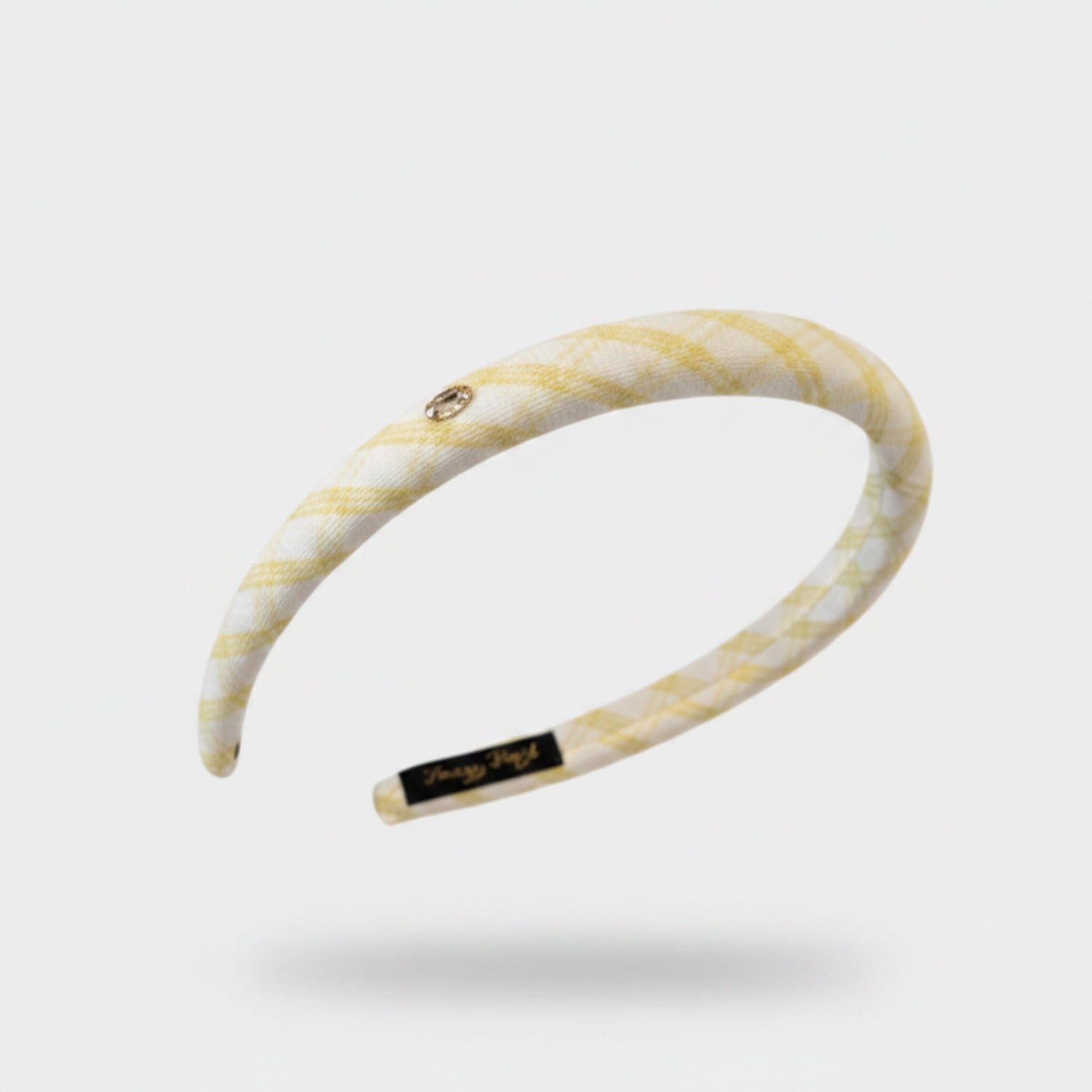 Yellow Gingham Padded Headband With Charm