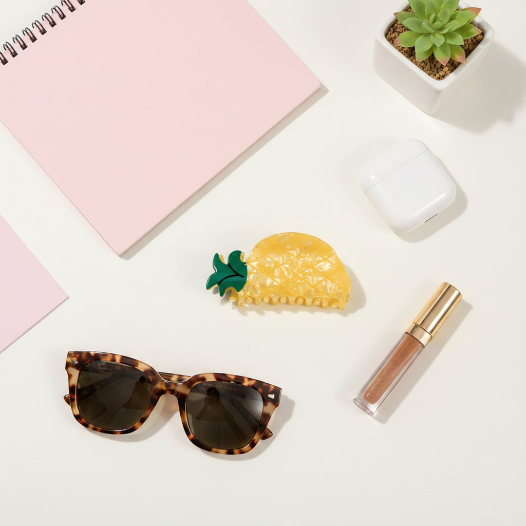 Pineapple Hair Claw With Green Leaf