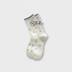 Cream Cow Print Polka Dot Crew Socks