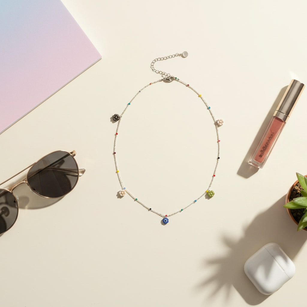 Beaded Colorful Charm Necklace With Stone Pendants