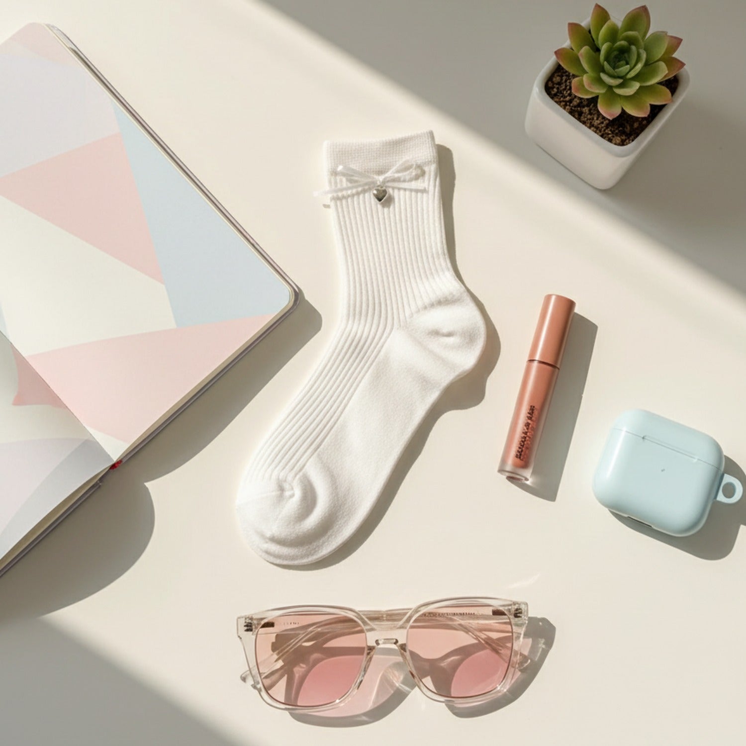 White Ribbed Crew Socks With Bow Detail