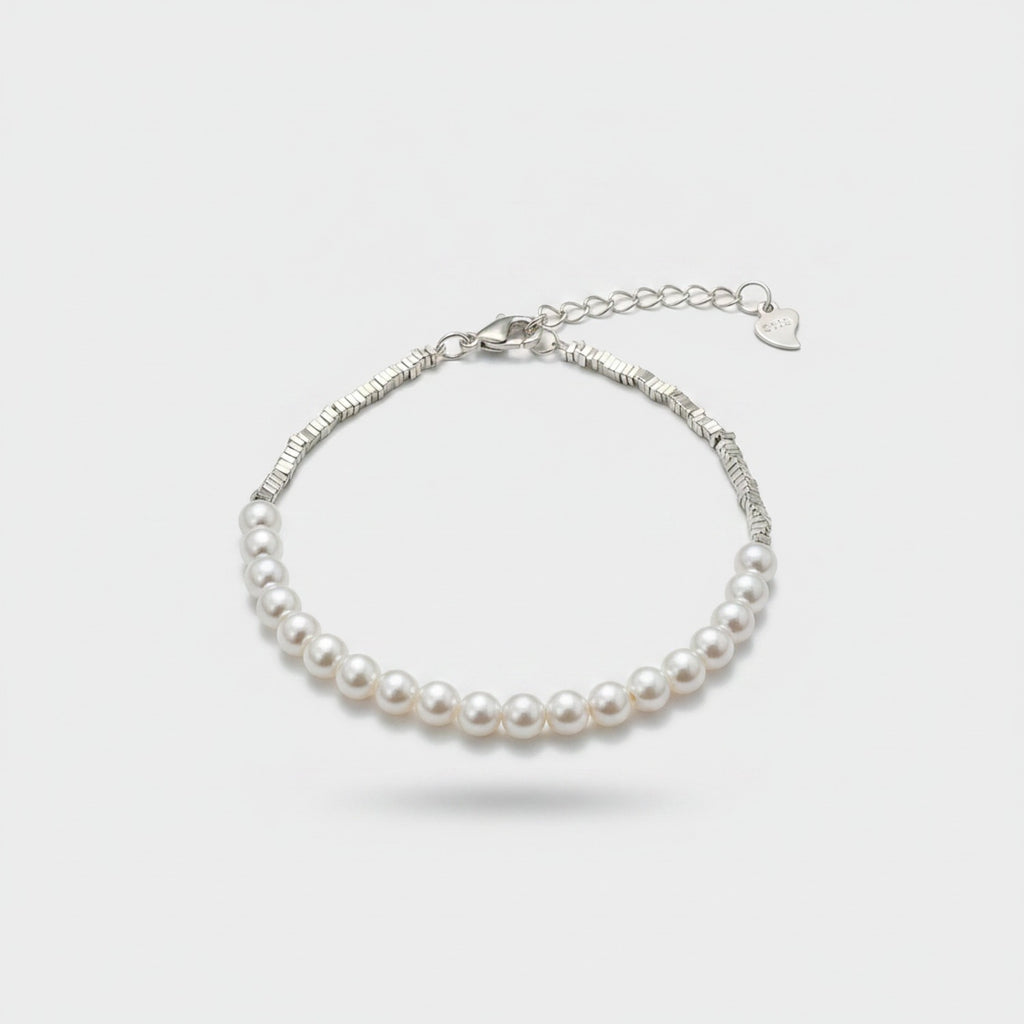 Pearl Beaded Silver Chain Bracelet