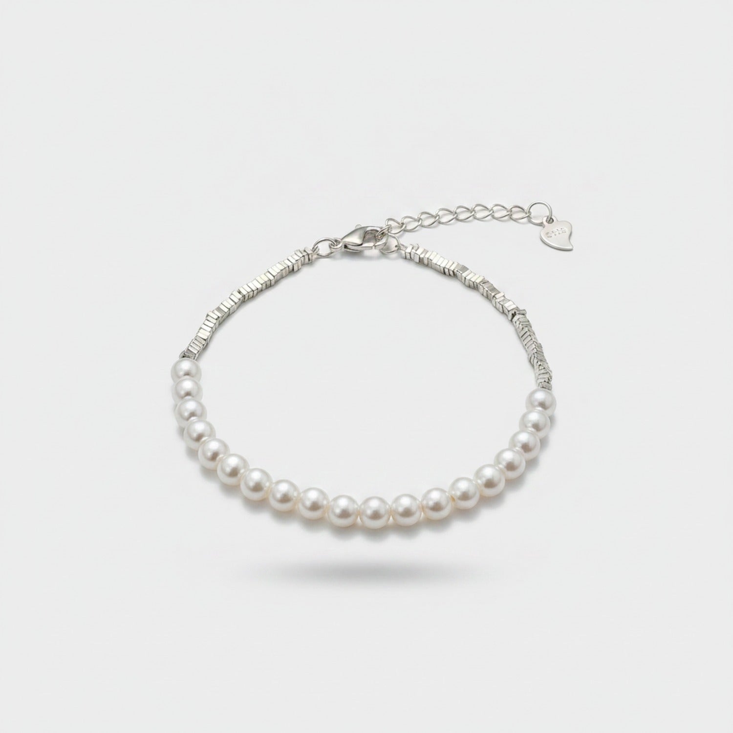 Pearl Beaded Silver Chain Bracelet