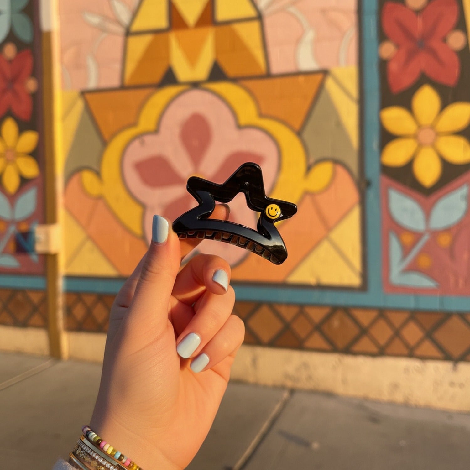 Black Star Hair Claw With Smiley Charm