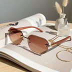 Rimless Brown Gradient Sunglasses Gold Bridge