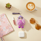 Pink Fuzzy Doll Keyring With Glasses Charm