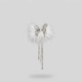White Feather Butterfly Rhinestone Drop Earrings