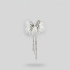White Feather Butterfly Rhinestone Drop Earrings