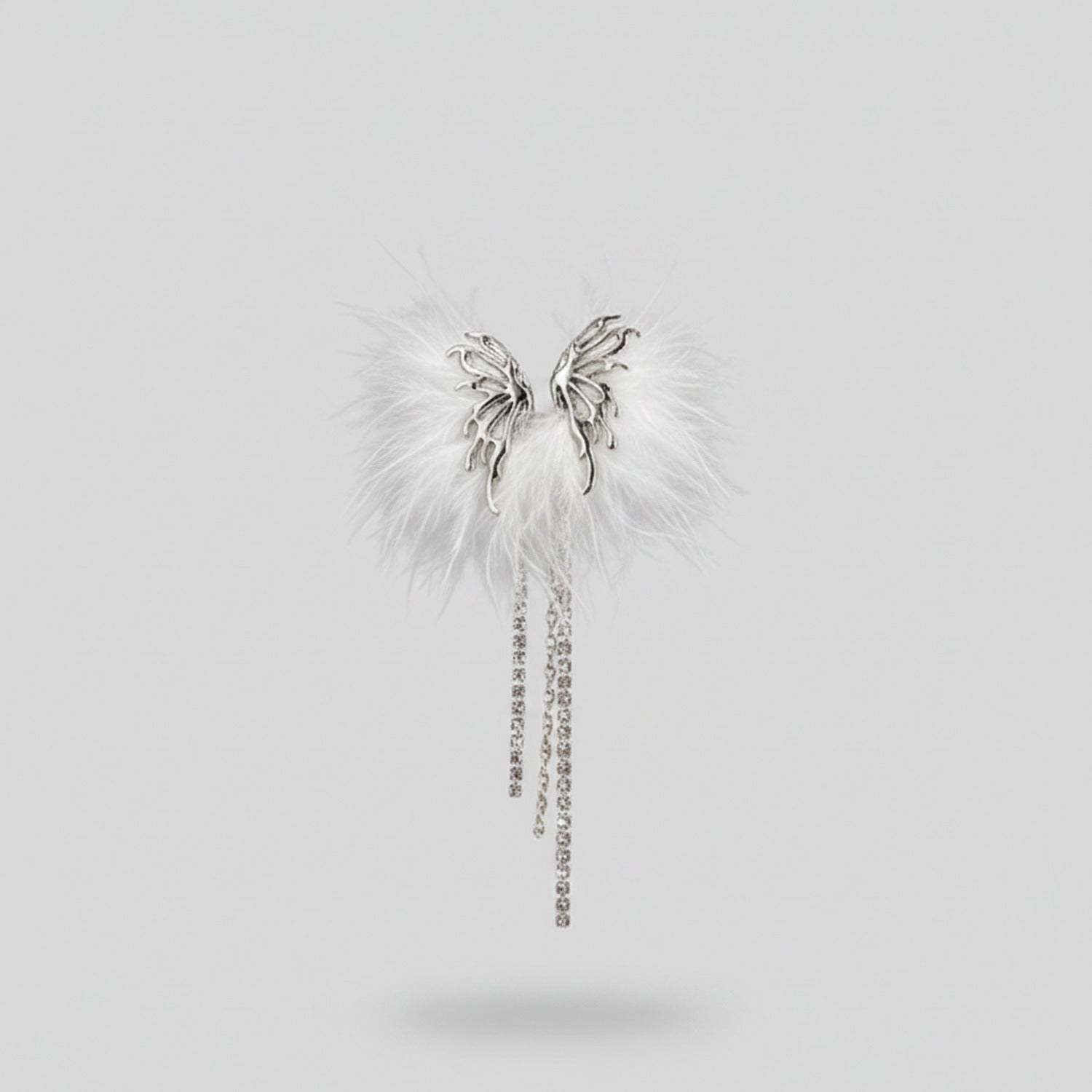 White Feather Butterfly Rhinestone Drop Earrings