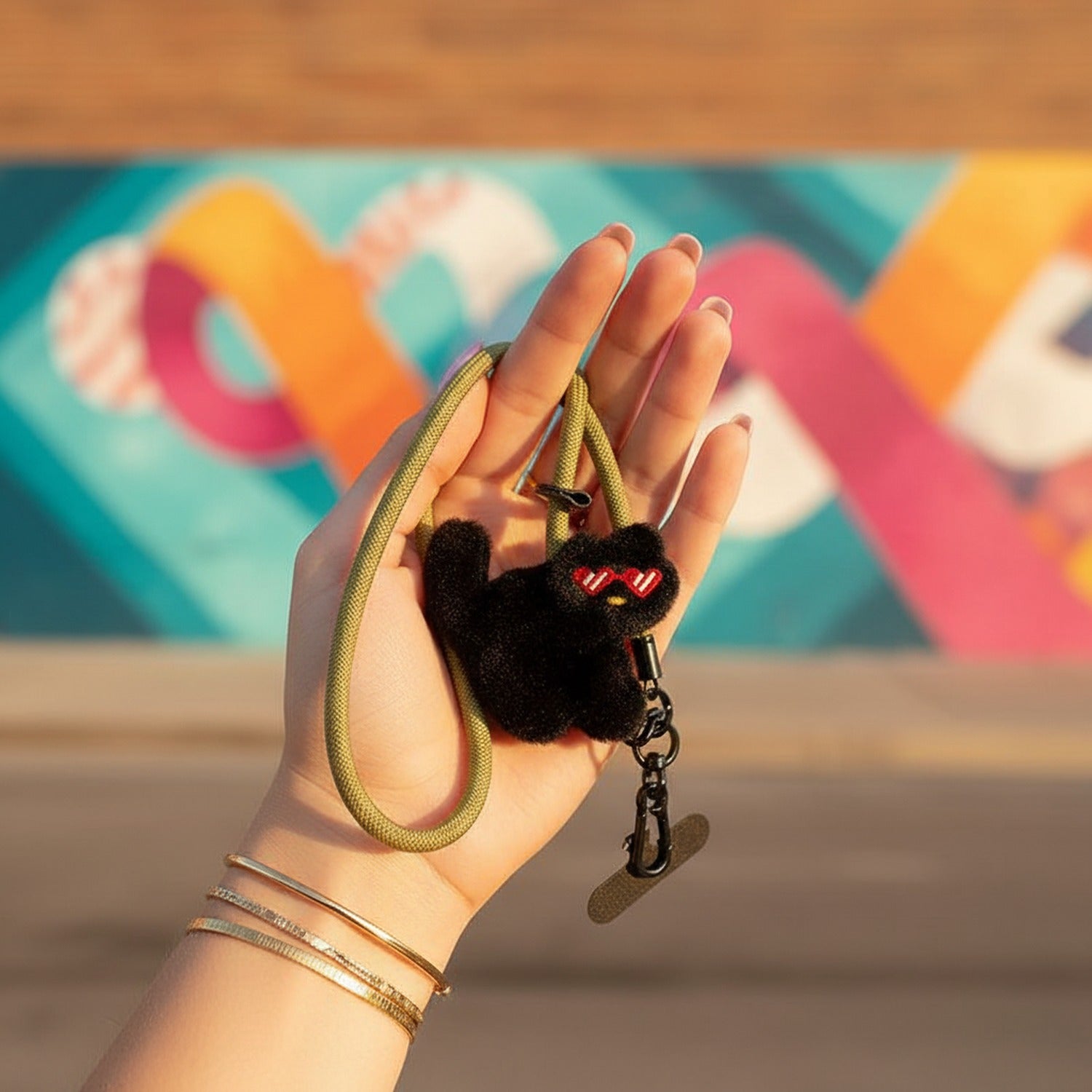 Black Fuzzy Cat Phone Charm Strap