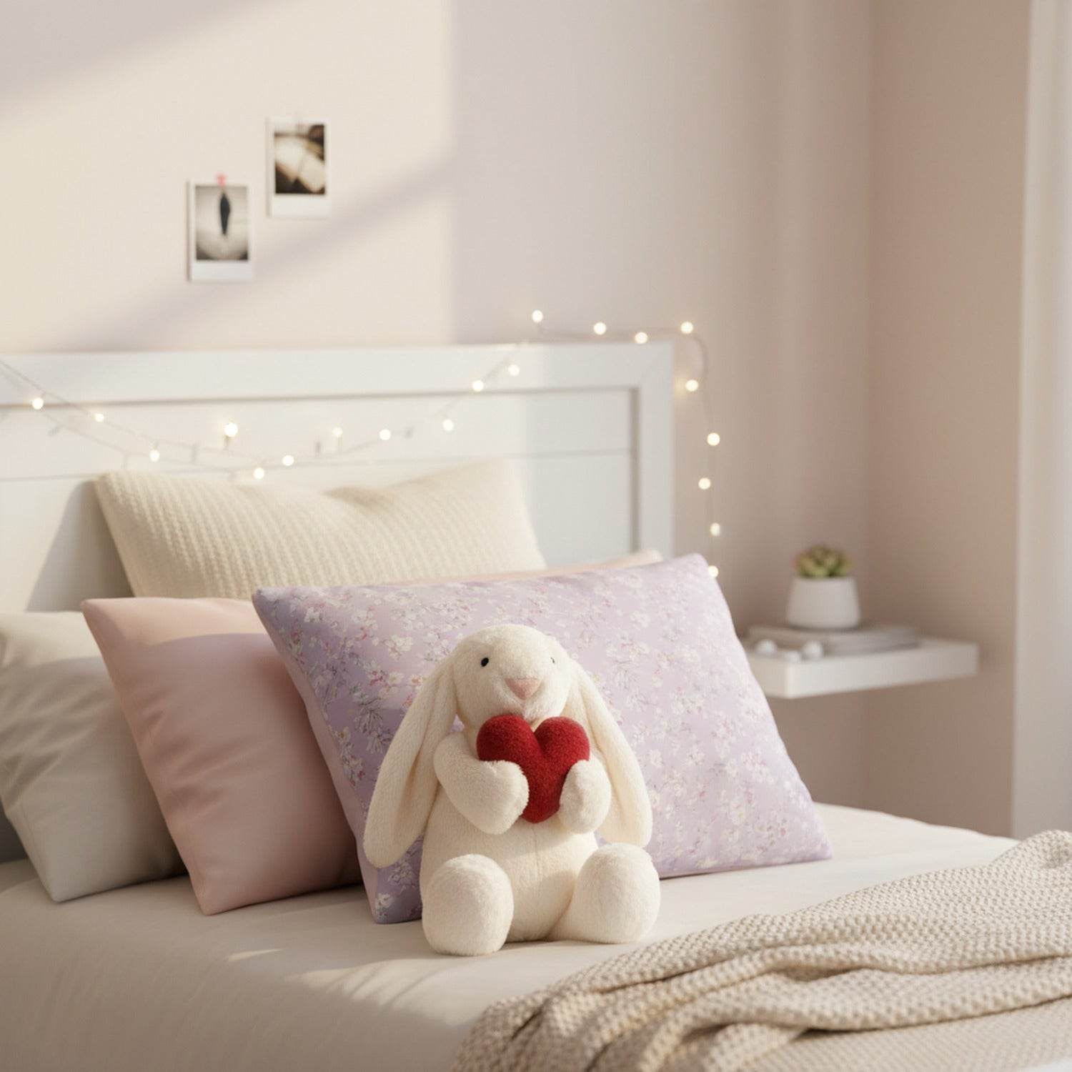 Cream Bunny Plush With Red Heart