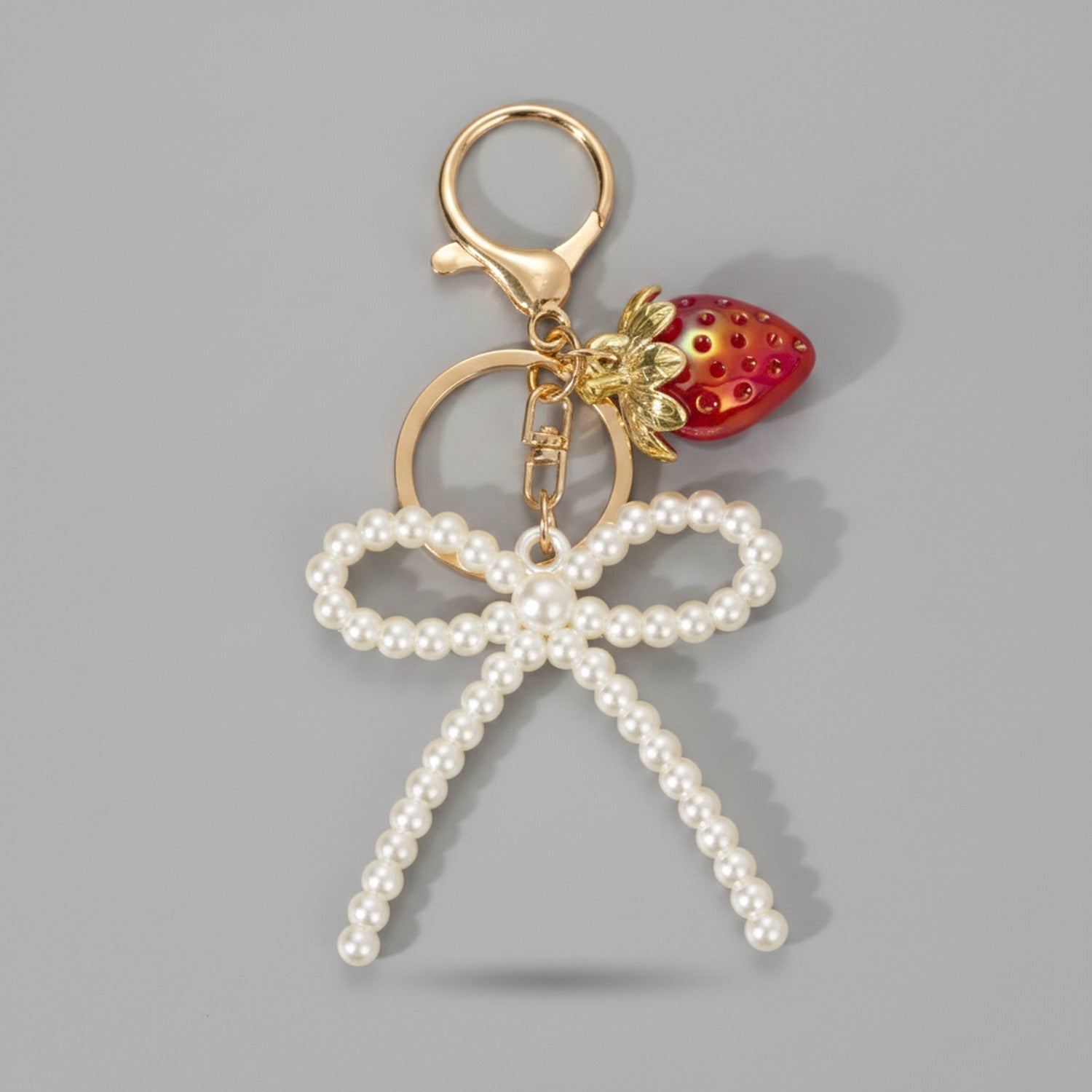 Pearl Bow Strawberry Charm Keyring