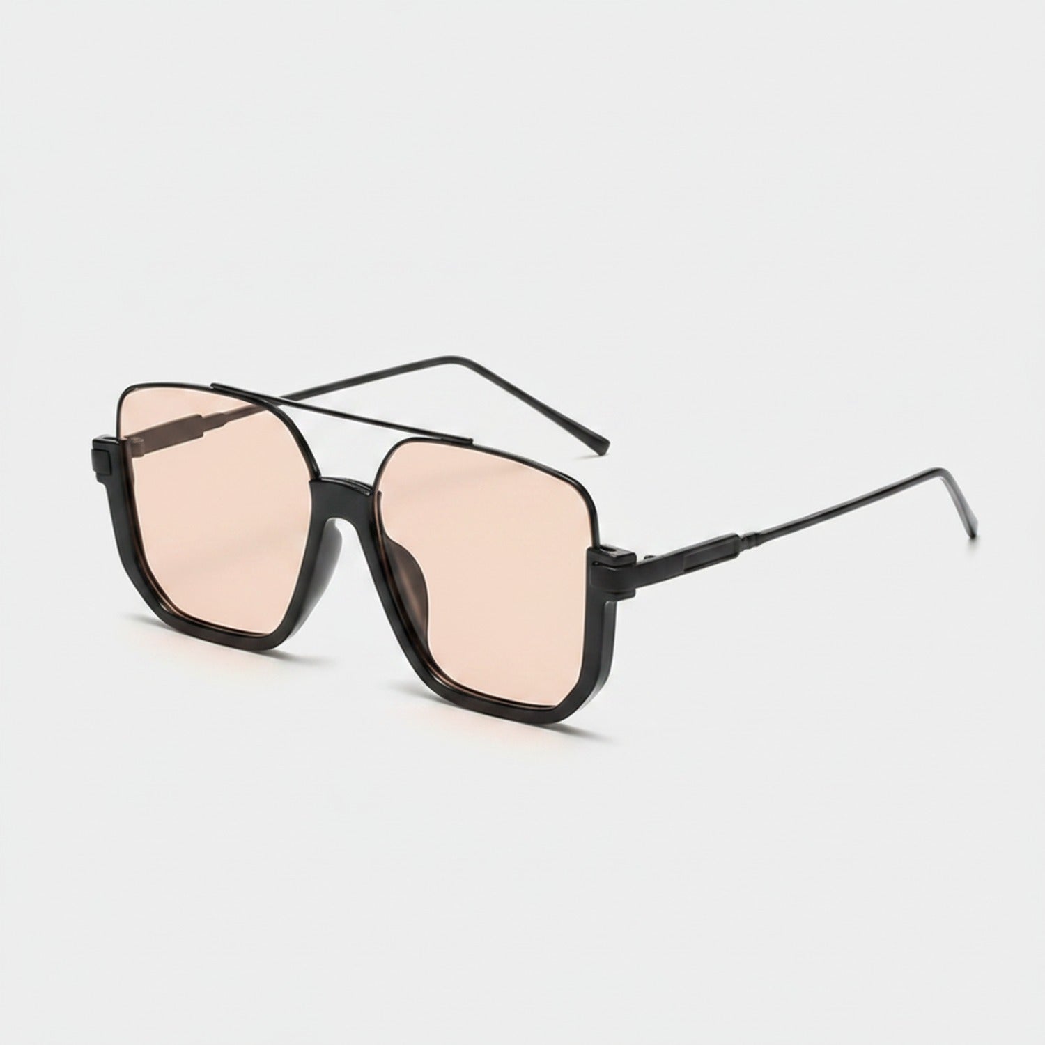 Square Black Sunglasses with Peach Tint Lenses