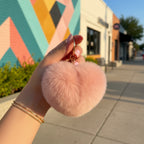 Beige Fuzzy Heart Pom Pom Keychain